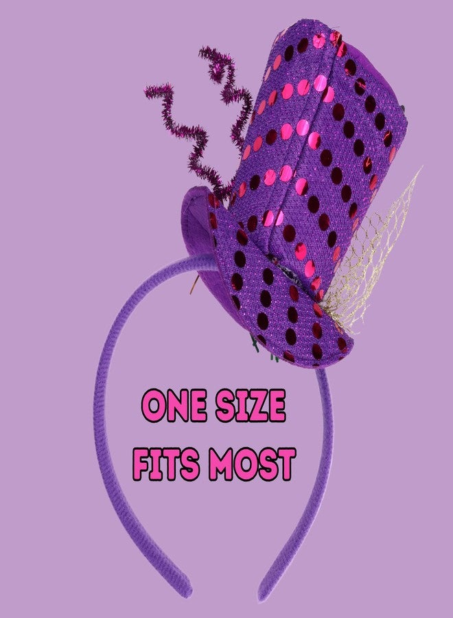 Needzo Purple Mardi Gras Top Hat Headband, Green and Yellow Glitter and Tinsel Details, Parade Hair Accessory, One Size Fits Most(Top Hat) - Image 2